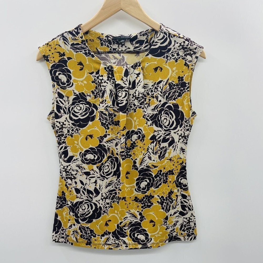 The Limited Womens Size XS Pleated Neckline Floral Printed Blouse Brown 073